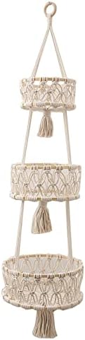 Macrame Plant Hanger, Space Saving Decorative Flower Pot Holder Handmade Weave Hanging Basket for Indoor Home (Wite 3 Tiers) by Duiaynke