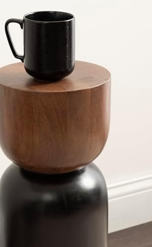 Kate and Laurel Teo Transitional Round Mango Wood Drink Table, 8 x 8 x 22, Walnut Brown and Black, Modern Sculptural Bedroom Nightstand with Unique Pedestal Table Design for Use as Indoor Plant Stand - Image 5