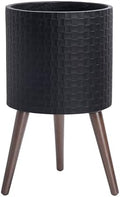 D'vine Dev Planter Pot with Wood Stand, 12 in, Matte Black, 88-Z-C-2 by DvineDevPlanterPotsandStand