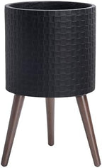 D'vine Dev Planter Pot with Wood Stand, 12 in, Matte Black, 88-Z-C-2 by DvineDevPlanterPotsandStand