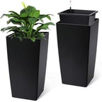 30" Tall Planter Set of 2, Heavy Duty High Planter Pots with Drainage Holes, Water Level Indicator & Removable Inner Bucket, Self Watering Planters for Indoor Outdoor Porch, Patio-Black by LIZHOUMIL