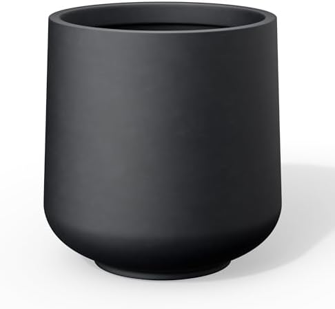 Kante Round Concrete Planter, 13-Inch Dia Barrel-Style Garden Pots with Drainage Hole for Home, Patio and Garden, Flower and Tree Planter (10.2" Opening), Black by Unknown