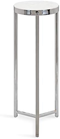 Kate and Laurel Aguilar Glam Round Drink Table, 8 x 8 x 23, Silver and White, Small Accent Table for Use as Plant Pedestal Stand with Marble Tabletop - Image 3