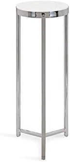 Kate and Laurel Aguilar Glam Round Drink Table, 8 x 8 x 23, Silver and White, Small Accent Table for Use as Plant Pedestal Stand with Marble Tabletop - Image 3
