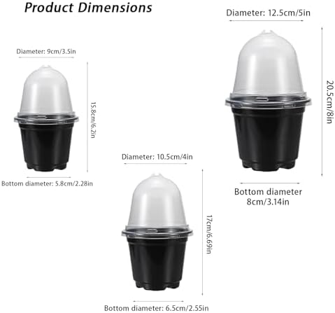 3.5/4/5” Nursery Pots with Humidity Dome, Square Seedling Pots Thickened Hardened with Tray, Plastic Seedling Containers for Indoor Outdoor Plant Germination(B,20PCS-3.5IN) - Image 2
