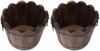 ARTIBETTER 2pcs Wood Vegetable Pot Barrel Planter Box with Handle, Medium Round Succulent Flower Planter for Outdoor Garden Patio, Carbonized Solid Wood Whiskey Barrel Decor by ARTIBETTER