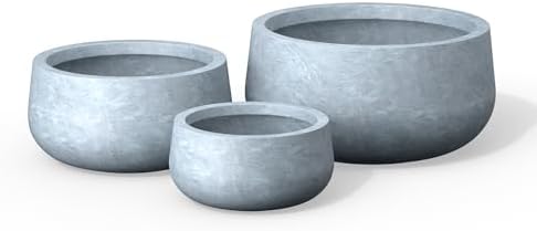 Kante Set of 3 Blue Gray Concrete Bowl Round Planters for Modern Home by Unknown