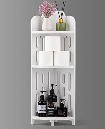 Meangood Bathroom Corner Shelf Stand, 3 Tier Solid Wood Display Shelf for Narrow Space, Shower Corner Shelf, Plant Stand Nightstand, for Living Room, Bedroom, Home Office, Elegant White - Image 3