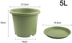 5 Pack Large Resin Flower Pots with Drainage Trays, Thickened Green Planters Indoor Outdoor Garden, Sturdy Lasting Roses Hydrangeas Balcony(21.5 * 18cm) - Image 6
