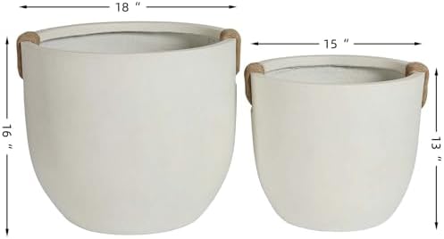 16" Round Concrete Outdoor Planter Pots Set of 2, Rustic Large Planter Pots for Outdoor Plants with Drainage Holes for Home Front Porch Garden Patio, 15" x 13" & 18" x 16" (White 16" H) - Image 3