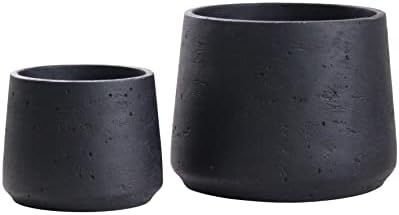 Olly & Rose Copenhagen Matt Black Ceramic Plant Pot Set of 2-9" and 6" Ceramic Cement Planters for Indoor & Outdoors Textured Effect - Large & Medium Plant Pots by OllyRoseEngland