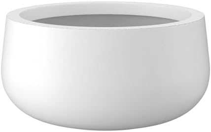 Kante 11" Dia White Concrete Planter, Small Round Plant Pot Bowl by Unknown