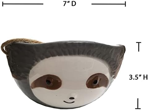 SILVERFEVER Sloth Hanging Planter | Succulent Plant Pot |Indoor Outdoor Ceramic Animal Planters Pots| Flowerpot Container (1, Grey-Sloth Face) - Image 4