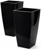 21" Tall Square Planters 2 Pack, Resin Pots Indoor Outdoor, Black by SESUN-E