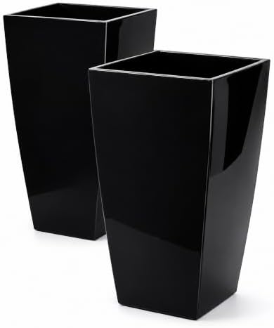 21" Tall Square Planters 2 Pack, Resin Pots Indoor Outdoor, Black by SESUN-E