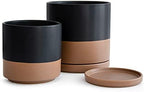 D'vine Dev 2-Pack Ceramic Pots with Saucers, 8/10 in, Black/Tan, 94-G-L-7 by DvineDevPlanterPotsandStand