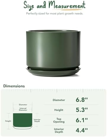 LE TAUCI 6.8 Inch Ceramic Pots for Plants, Indoor Plant Pot, Forest Green - Image 4
