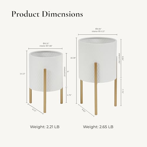 LuxenHome Indoor Planters, Set of 2 White Planter with Gold Metal Stand - Image 2