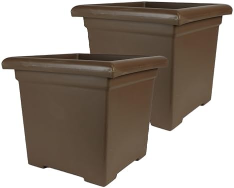 The HC Companies Accent Square Plant Pot, 15.5 Inch, Chocolate, 2-Pack by TheHCCompanies