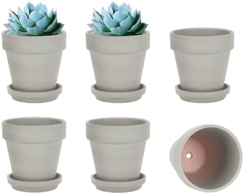 vensovo 5 Inch Grey Terracotta & Clay Pots with Saucer, 6 Pack by vensovo