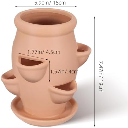 Abaodam Small Strawberry Planter Tower 6 Pocket Terracotta Strawberry Pot - Image 2