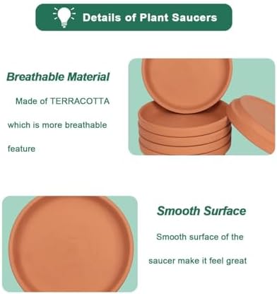 vensovo 8 Inch Terracotta Pot Saucer, 4 Pcs Large Round Plant Saucer for 7 Inch Flower Pot, Drainage Hole, Indoor or Outdoor Use, 7.9 x 7.9 inches, Brown - Image 6