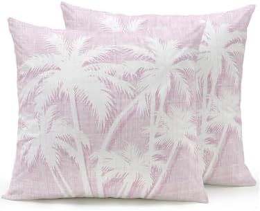 Tropical Palm Tree 16x16 Waterproof Outdoor Throw Pillows Set of 2 with Inserts, Vintage Lavender Exotic Botanical Plants Patio Decorative Cushions for Outdoor Furniture Sofa Porch Balcony by Hokiten