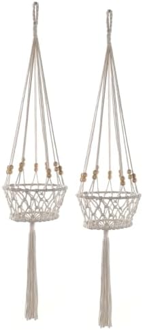 2PCS Macrame Plant Hanger Hand Woven Cotton Hanging Basket, Breathable Sturdy Flower Pot Holder, Nordic Boho Indoor Greenery Decor Fits Pots Within 7 Inches,Cotton,Style B 37.4 inch by Unknown