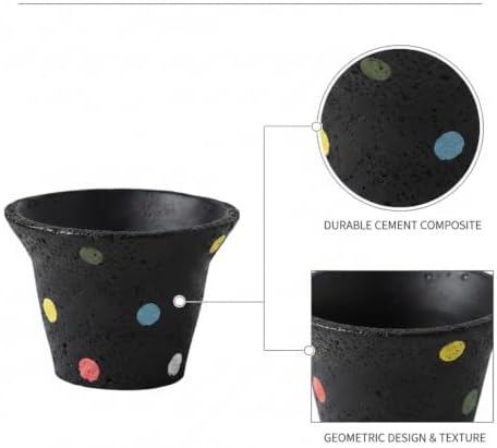 Modern Geometric Cement Planter Pot for Succulents, Heavy Matte Black Desktop Flower Pot for Cacti, Stable Indoor Shelf Decor, 5.1 Inch - Image 6