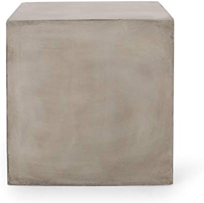 ø22'' Concrete Side Table End Table for Outdoor & Living Room, Modern Square Cube Style, Durable and Lightweight, Cement Material, No Assembly, Light Gray - Image 6