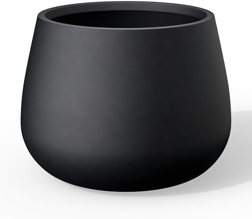 Kante Accent Round Curved Black Concrete Planter 18.1" Dia, Outdoor by Unknown