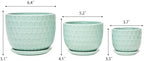 Ceramic Flower Pots with Drainage Hole and Saucer, Modern Round Succulent Planters with Honeycomb Inspired Texture Design, Small to Medium Sized, Set of 3, Green - Image 7