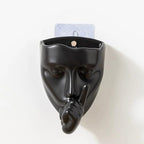 Ceramic Face Wall Planter — Small Wall Mounted Face Vase Head for Indoor Plants, Succulents & Cacti, Hanging Flower Pot with Drainage for Living Room Balcony Decor (Black, Silence) by SemeidCraftLLC