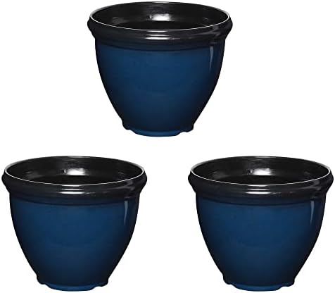 Southern Patio Heritage Glossy Resin Planter, Monaco Blue, 12 in, 3-Pack by SouthernPatio