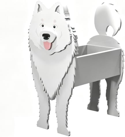 Animal PVC Flower Pot, Samoyed Shaped Succulent Planter Flower Holder for Garden Patio Balcony Window Sill, for Birthday Pet Lovers, 36x22cm(14x9in) by Unknown