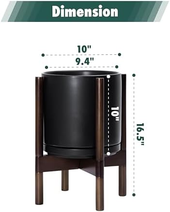 D'vine Dev Ceramic Pot with Walnut Wood Stand, Black, 10 in, 55-B-X-2 - Image 3