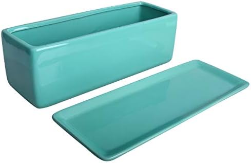 Vencer 12 Inch Rectangular Modern Minimalist Ceramic Succulent Planter Pot - Window Box with Saucer,Office Desktop Potted Stand,Turquoise,VF-0135T - Image 3