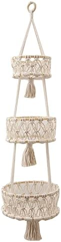 Macrame Plant Hanger, Space Saving Decorative Flower Pot Holder Handmade Weave Hanging Basket for Indoor Home (Wite 3 Tiers) - Image 3