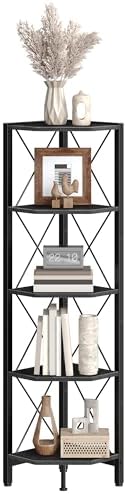 CHOEZON 5-Tier Corner Shelf, Corner Bookcase, 55.2" Tall Vertical Display Rack, Plant Stand, Open Storage Shelf, for Living Room, Bedroom, Study, Kitchen, Black TCJ12BB - Image 7