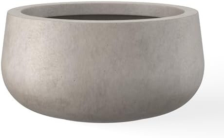 Kante Large Round Bowl Weathered Concrete Planter 20" Dia, Outdoor by Unknown