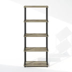 Furinno Turn-N-Tube Book Shelf, 5-Tier Bookshelf, Bookcase with Multipurpose Compact Display Rack, 11.6 x 23.6 x 57.4, for Living Room, Bedroom, Home Office, French Oak/Black - Image 7