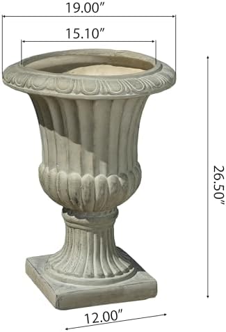 Antique Green Italian Urn Planter, 26" Tall Large Urn Planter Outdoor for Garden Décor, Pedestal Planters for Outdoor Plants, Magnesium Oxide Faux Stone Flower Pot for Patio or Entryway - Image 2