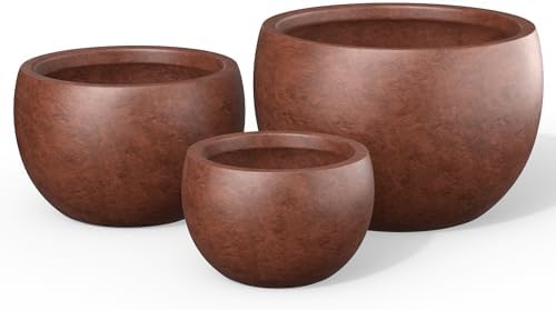 Kante 3-Pack 19.9" 15.7" 11.8" W Round Rusty Concrete Planters by Unknown