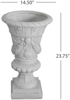 Merax 23.75'' H MGO Garden Urn Planter with Drainage Hole, Hand-Painted Outdoor & Indoor Decorative Urn, Light Grey - Image 2