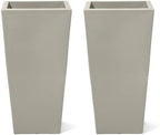 Step2 Tremont Tall Square Planter Pot, Large Outside All-Season All-Weather Gardening Pot for Patio and Front Porch, Concrete, 2-Pack by Unknown