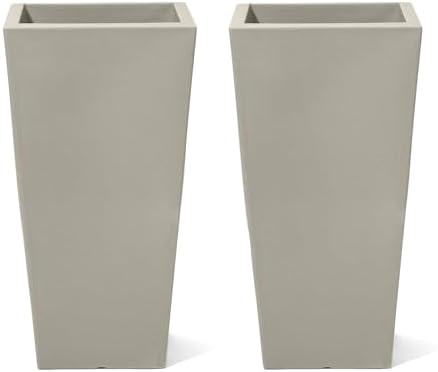 Step2 Tremont Tall Square Planter Pot, Large Outside All-Season All-Weather Gardening Pot for Patio and Front Porch, Concrete, 2-Pack by Unknown