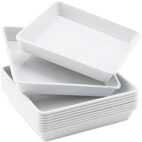 JOIKIT 10 PCS 11.4 x 11.4 Inch Square Plant Saucer, 1.6 Inch Deep Plastic Square Planter Base Bottom Pot Trays, Drip Plates for Plant Pot IndoorsOutdoor, White by JOIKIT