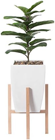 Uniquewise Indoor Decorative Square Planter with Wooden Stand (White) by Uniquewise