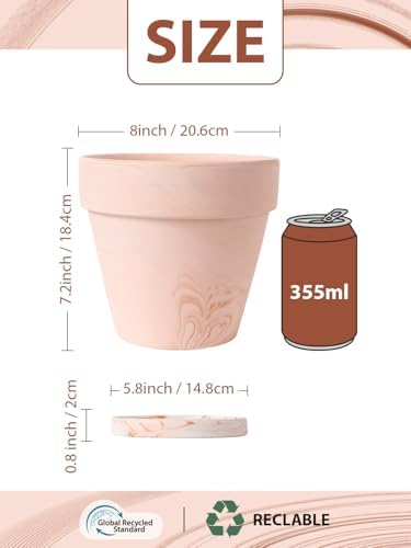 INGOFIN Terracotta Pots Set with Saucer - 4-Pack Ceramic Clay Planters with Drainage Hole, Garden Flower Succulent Pots with Tray for Indoor Outdoor Plants, 8 inch, Set of 4 - Image 2
