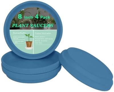 vensovo 8 Inch Steel Blue Terracotta Plant Saucers, 4 Pack Large Clay Trays by vensovo